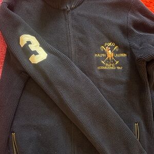 Polo by Ralph Lauren navy Zip-Up Sweater with Gold Accents